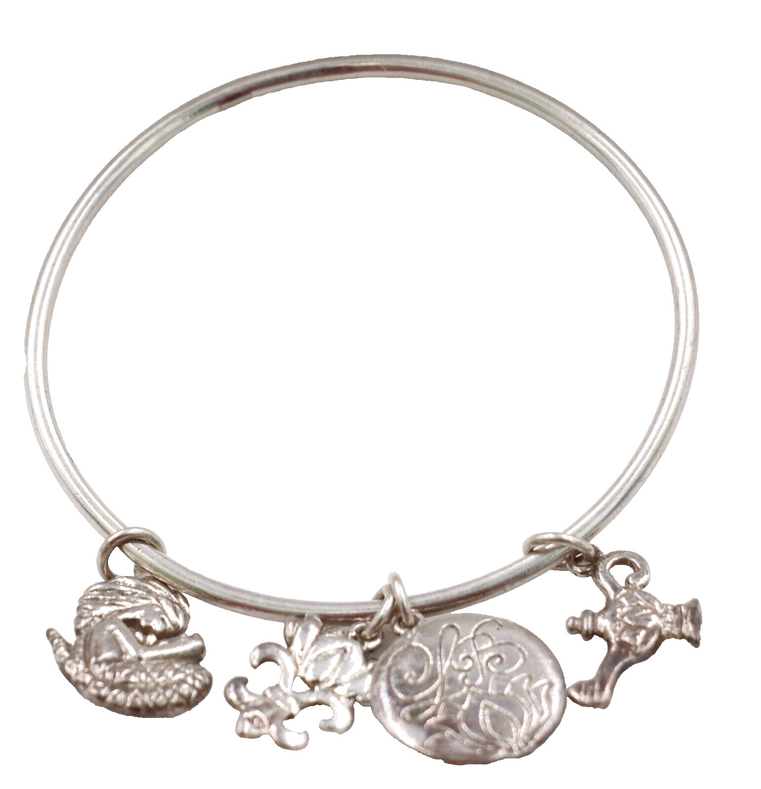 Solid .925 Sterling Silver Bangle Mermaid Flower … - image 1