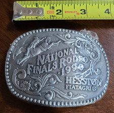 Hesston 1990 National Finals Rodeo Belt Buckle Bronco Bust Cowboy Original Wrap