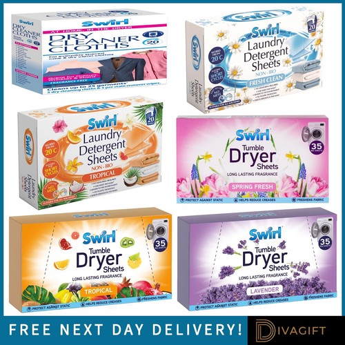 LAUNDRY SWIRL TUMBLE DRYER SHEETS DRY CLEANER CLOTHS DETERGENT FRESH