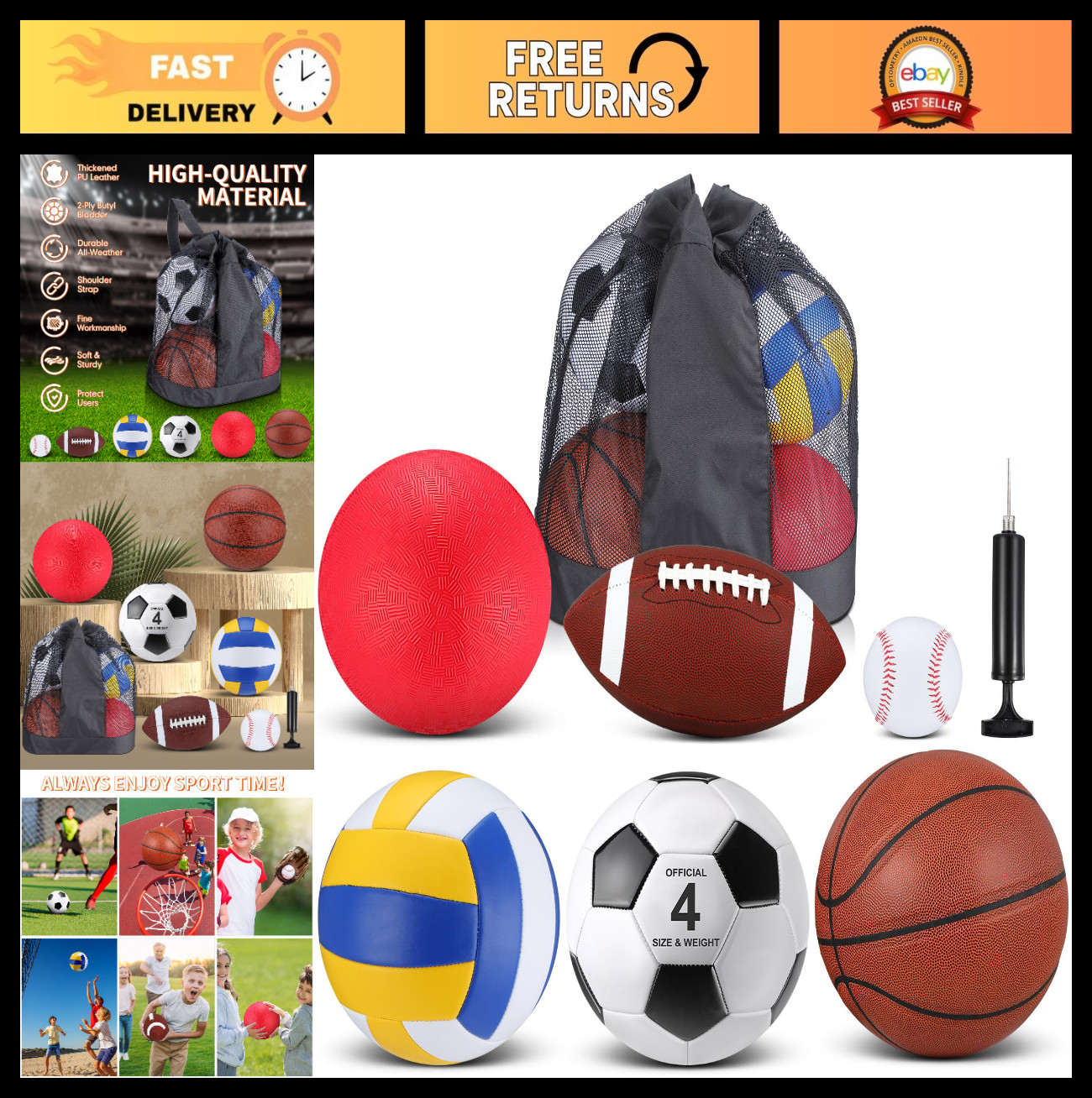 6 Pcs Kids Sports Balls Set with Drawstring Bag - Fun Outdoor Play, Durable & Li