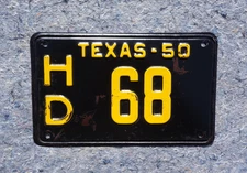 1950 Texas License Plate # HD - 68