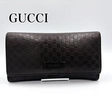GUCCI Long Wallet Micro Guccissima GG Logo Plate Flap Brown