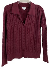 Market  Spruce Women's Burgundy Cable-Knit Long Sleeve Collard Sweater Size L