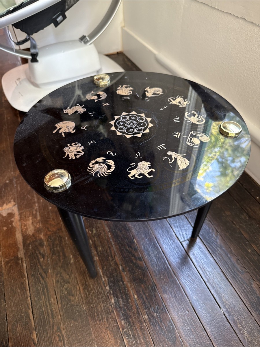 Rare Vtg Masonic Black Glass Zodiac Side Coffee Table 1971 1970s