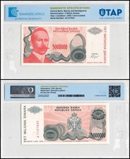 Bosnia & Herzegovina 5 Million Dinara, 1993, P-156, UNC, TAP Authenticated