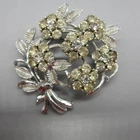 Vintage Coro Floral Rhinestone Brooch Silver Tone Flower Bouquet Costume Jewelry
