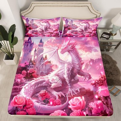 Western Dragon Kids Fitted Sheet Full Size,Tale Castle Dragon Dreamy Bedding ...