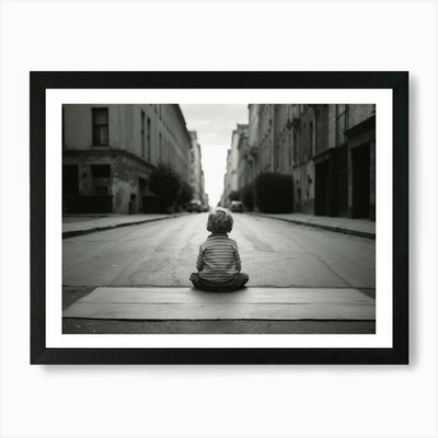 Kind in einer leeren Straße Kunstdruck gerahmt Wandbild Poster Leinwanddruck Bild