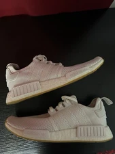 All White Adidas NMDR1 Boost Running Shoes Gum Sole