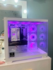 MLOONG White Gaming Desktop Tower RGB Lighting Tempered Glass Case
