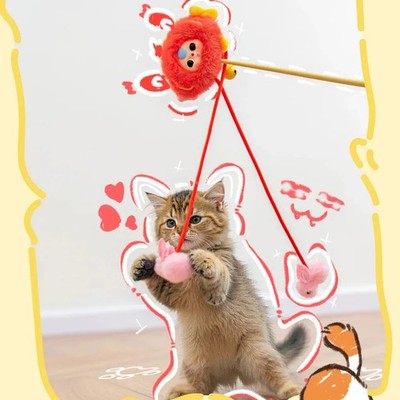 Baby drei Katzen necken Stick rot Fisch Kawaii Spaß Spielzeit Spielzeug Set VERPACKT