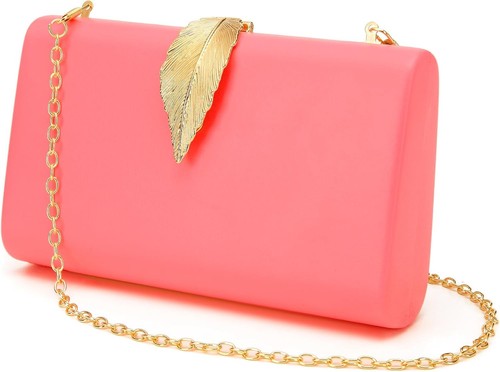 Women's Fashion Evening Bags with Golden Leaves Crossbody Shoulder Hot Pink