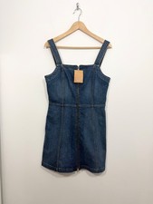 Reformation Randy Denim Mini Dress Size 8 UK 12 Zip Fitted Pinafore Strappy