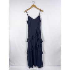 Lulus Asymetrical Tiered Ruffle Maxi Dress Women's Medium Black 