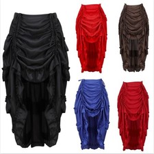 Damen Gothic Midi Rock Rüschen Steampunk Unregelmäßig Party Falten Schwarz Retro