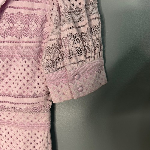 Rachel Parcell Lavender Lace Eyelet Midi Dress Square Neck Puff Sleeve XXS - Afbeelding 9 van 11