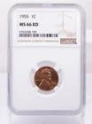 Certified 1955 Lincoln Cent NGC MS66 RD 1c -199