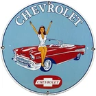 VINTAGE CHEVROLET PIN UP PORCELAIN SIGN GENERAL MOTORS DEALERSHIP GAS OIL FORD