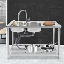 Commercial Utility Prep Sink 2Compartment Stainless Steel KitchenPrep Work Table
