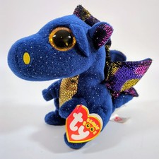 TY Beanie Boos Cinder Blue Dragon Glitter Scales Plush Stuffed Animal 6" NWT