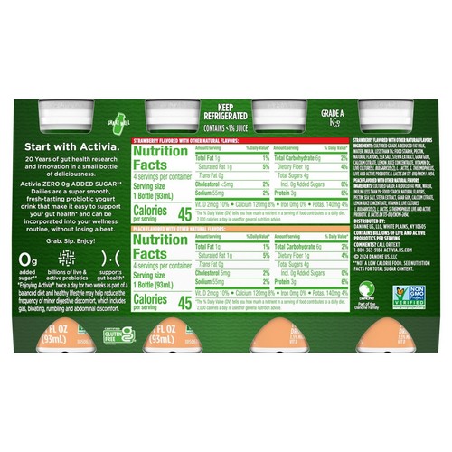 Activia Probitic Dailies Strawberry Low Fat Yogurt Drink, 3.1 fl oz, 8 ct (2pk)
