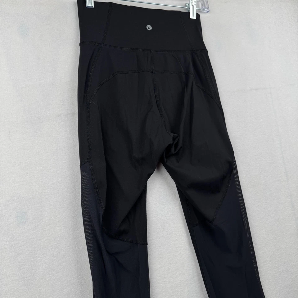 Leggings Lululemon Black Wunder Under Running tiro alto detalle malla talla 6 Foto 3 de 4