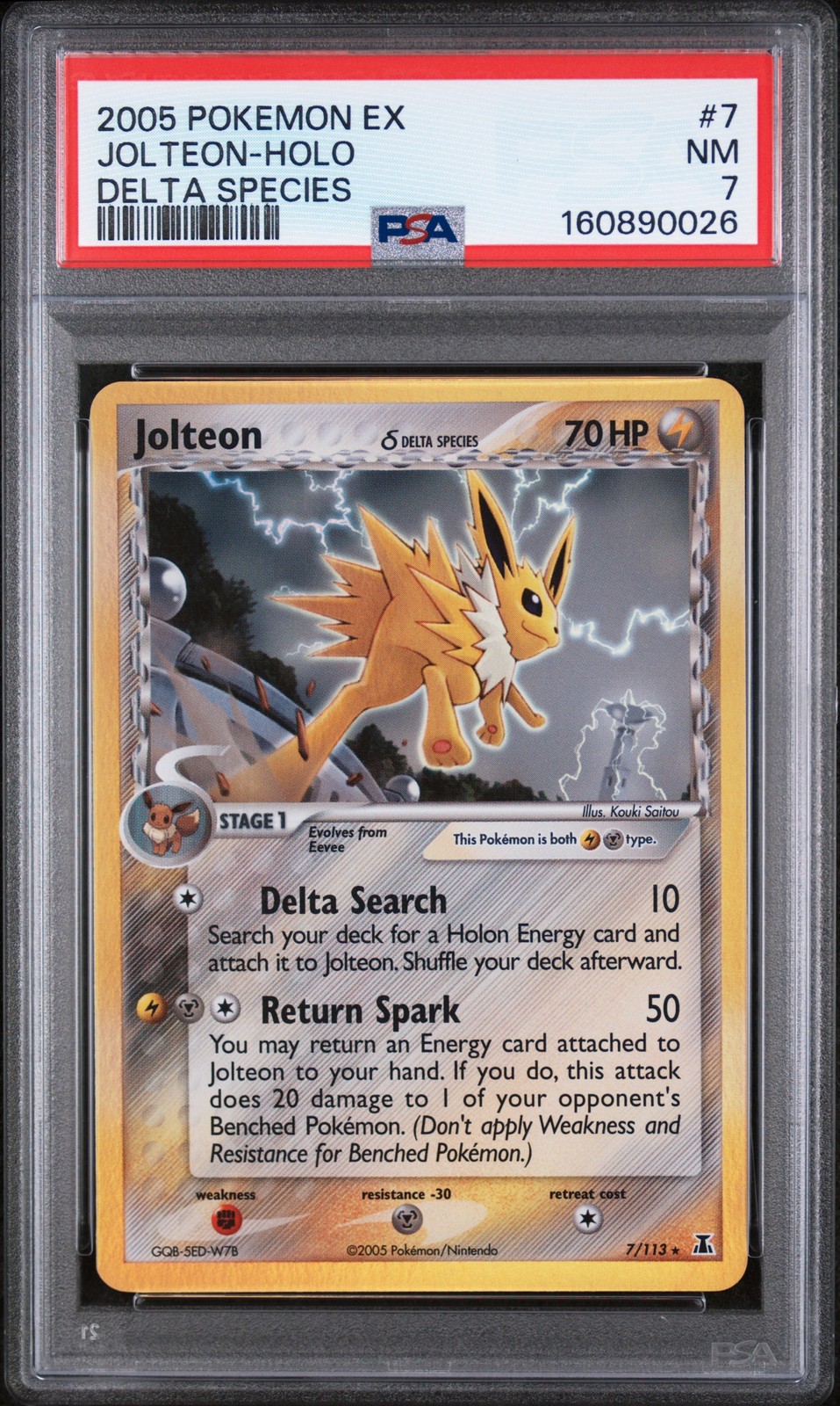 2005 POKEMON EX DELTA SPECIES #7 JOLTEON-HOLO PSA 7