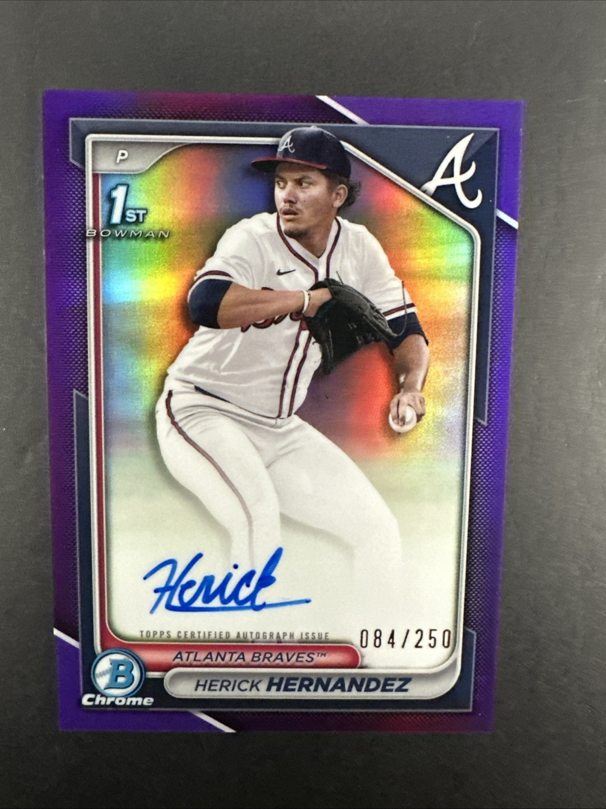 2024 Bowman Draft Chrome 1st Herick Hernandez Purple Refractor Auto /250 Braves