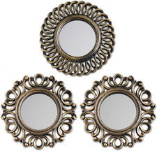 Bonnyco Set of 3 Round Gold Wall Mirrors for Home Decor and Gift Ideas