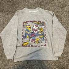 Vintage Funny Bingo Dog Animal Crewneck Sweatshirt Crewneck Women's L Gray Pink