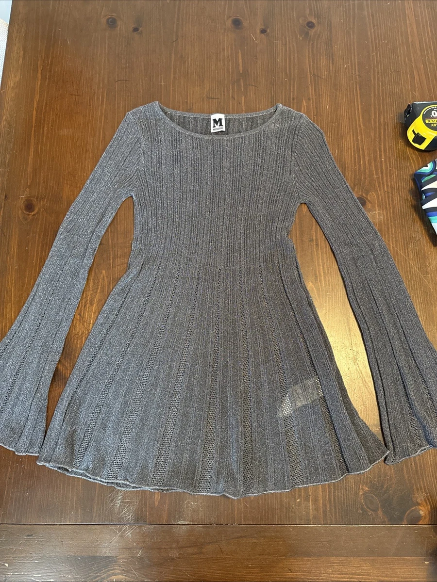 knee length dresses for ladies Missoni Silk Teal and Orange Gold Stripe Knit Long Sleeve Mini Dress S
