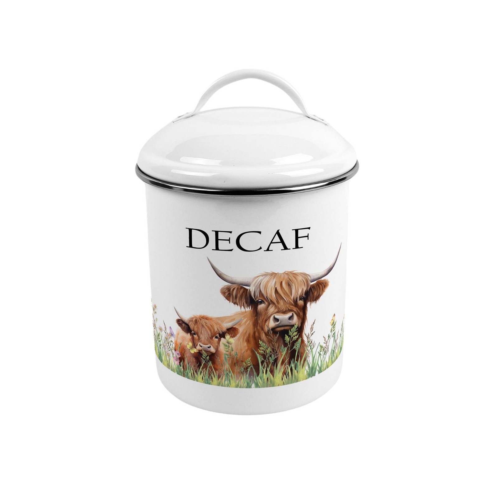 Highland Cow & Calf Metal Decaf Canister - Stylish Kitchen Storage Caddy Gift