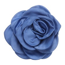 Rose Flower Brooch, 3.1 Inch Handmade Satin Fabric Lapel Pins, Blue Gray