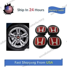 58mm 2 1/4 HONDA CIVIC FIT Set of 4 JDM Red H Wheel Center Caps Hubs Cover Cap