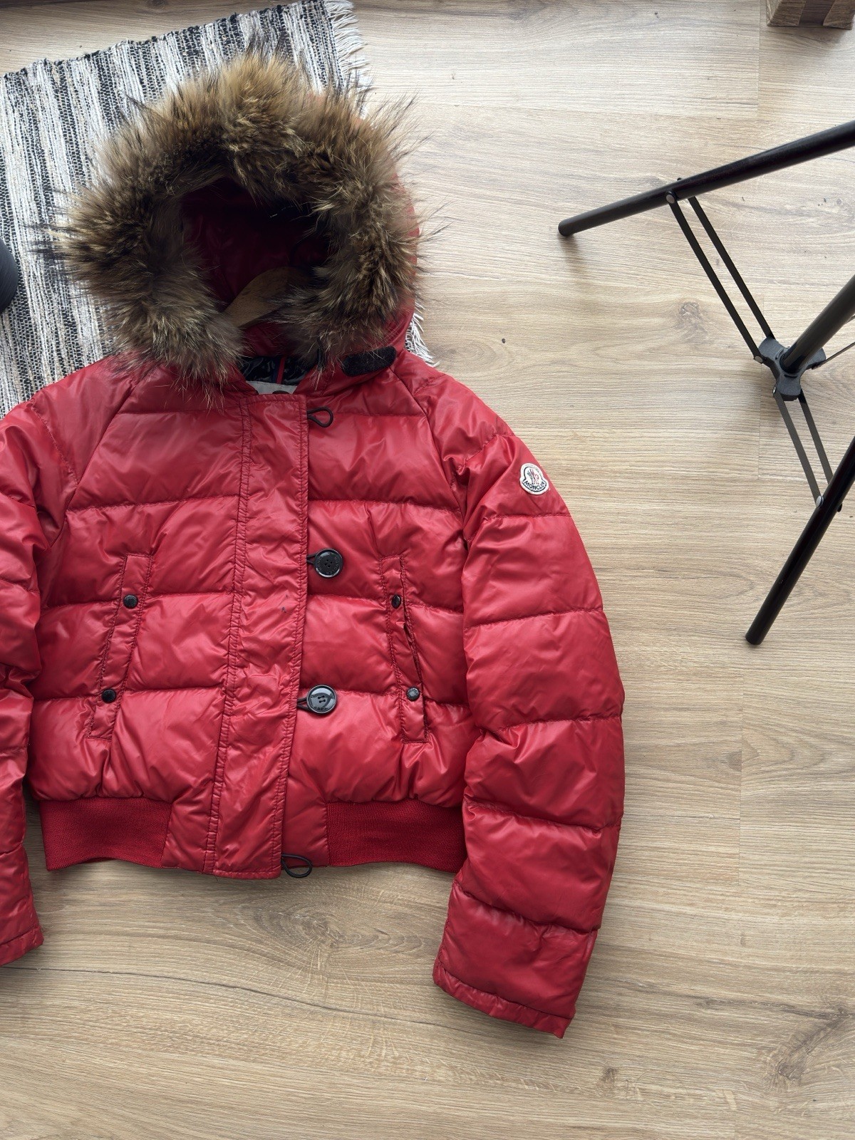 Vintage Moncler Woman’s Alpin Fur Down Bomber Red Jacket Size 1 ( S ) image 4