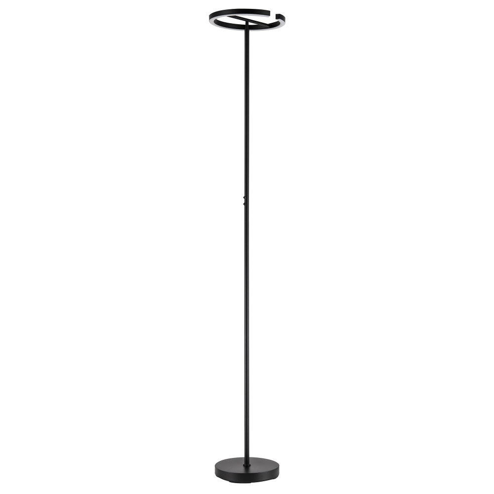RGB and CCT Modern LED Halo Ring Black Floor Lamp with Remote Control by Happ...