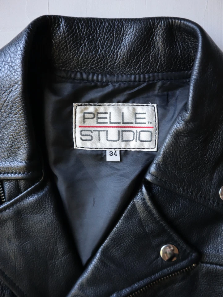 Vintage Pelle Studio Biker Leather Motorcycle Jacket Black Size XS Belted - Image 3 of 4