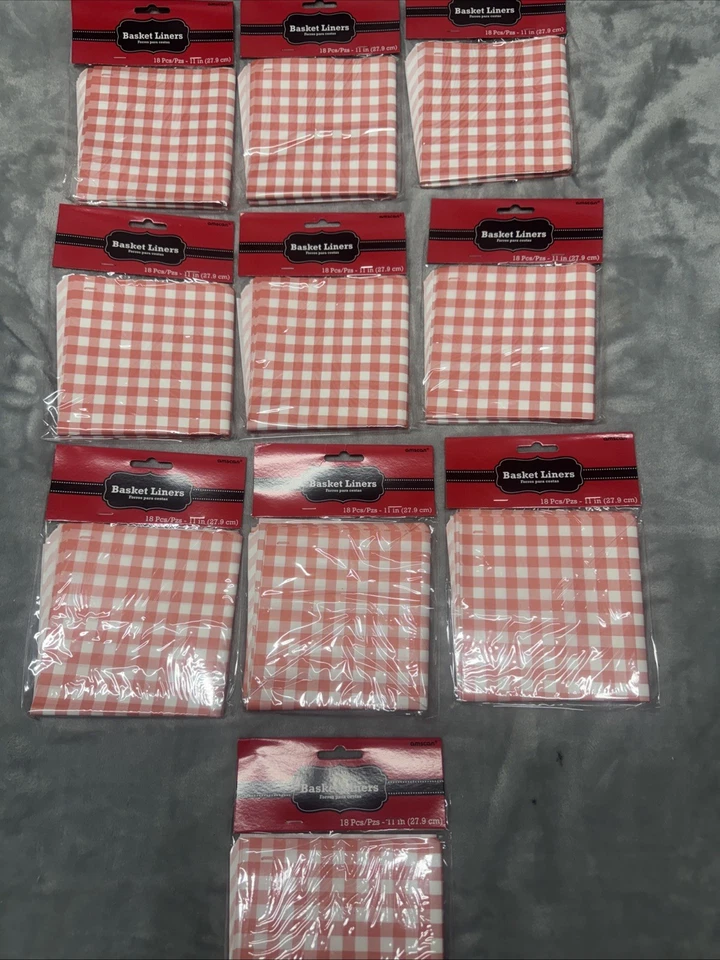 10pk Red Gingham Basket Liner Paper 11in BBQ Food Wrap Party Decor Craft Lot - Image 2 of 4