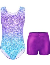 Girls Leotards for Gymnastics 5-6 Years Old Purple Blue Athletic Bodysuit wit...