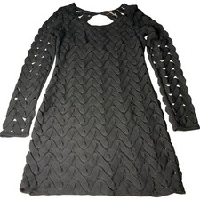 Free People Crochet Knit Mini Dress Long Sleeve Cutout Back Black