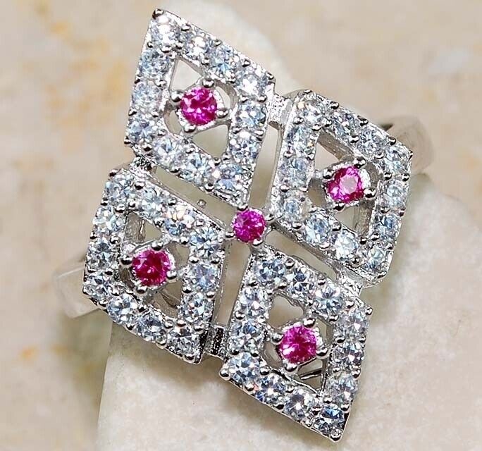 2CT Heat Treated Rubellite Tourmaline 925 Sterling Silver Ring Sz 6 G1-1