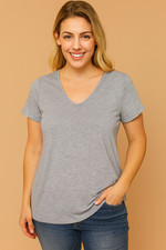 NWOT Women V Neck T Shirt Top Tee Summer Casual Heather Blue Knit Short Sleeve