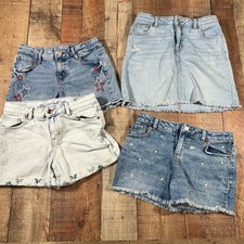 Cat Jack 10/12 Girls Denim Lot 4pc Shorts Skirt Embroidered Stars Floral