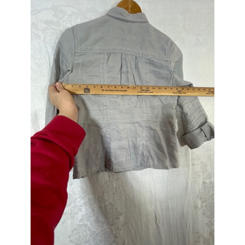Eddie Bauer Jacket Small PETITE Gray 100% Linen Casual Patch Pockets Boxy - Picture 12 of 14