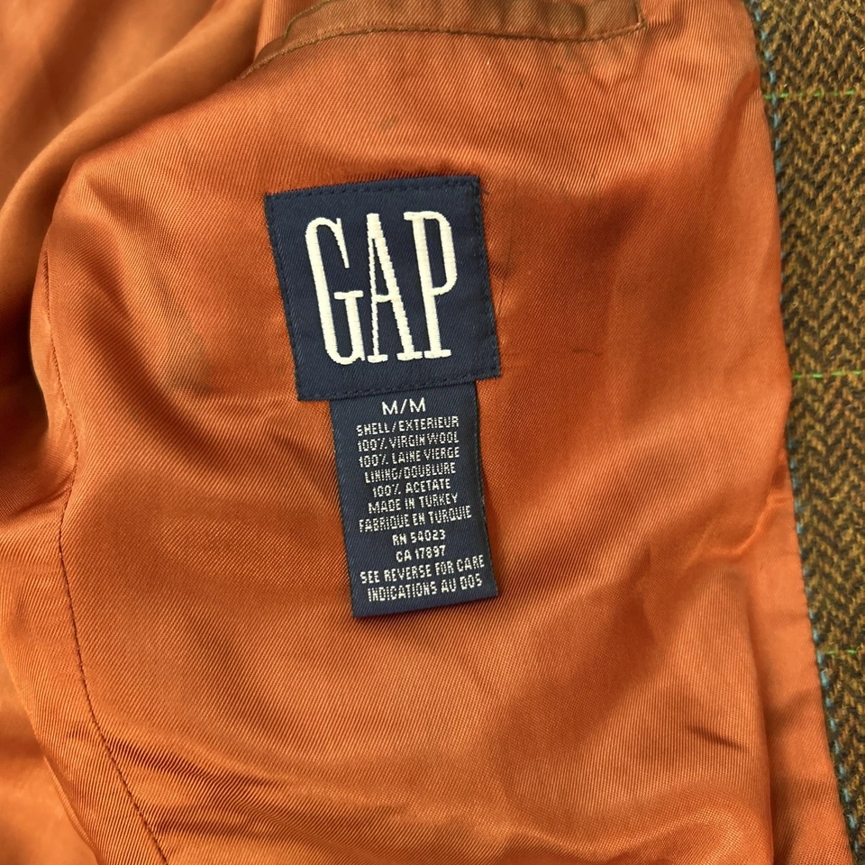 Vintage 90s GAP Virgin Wool 3 Button Blazer Herringbone Check Windowpane Medium - Image 2 of 4