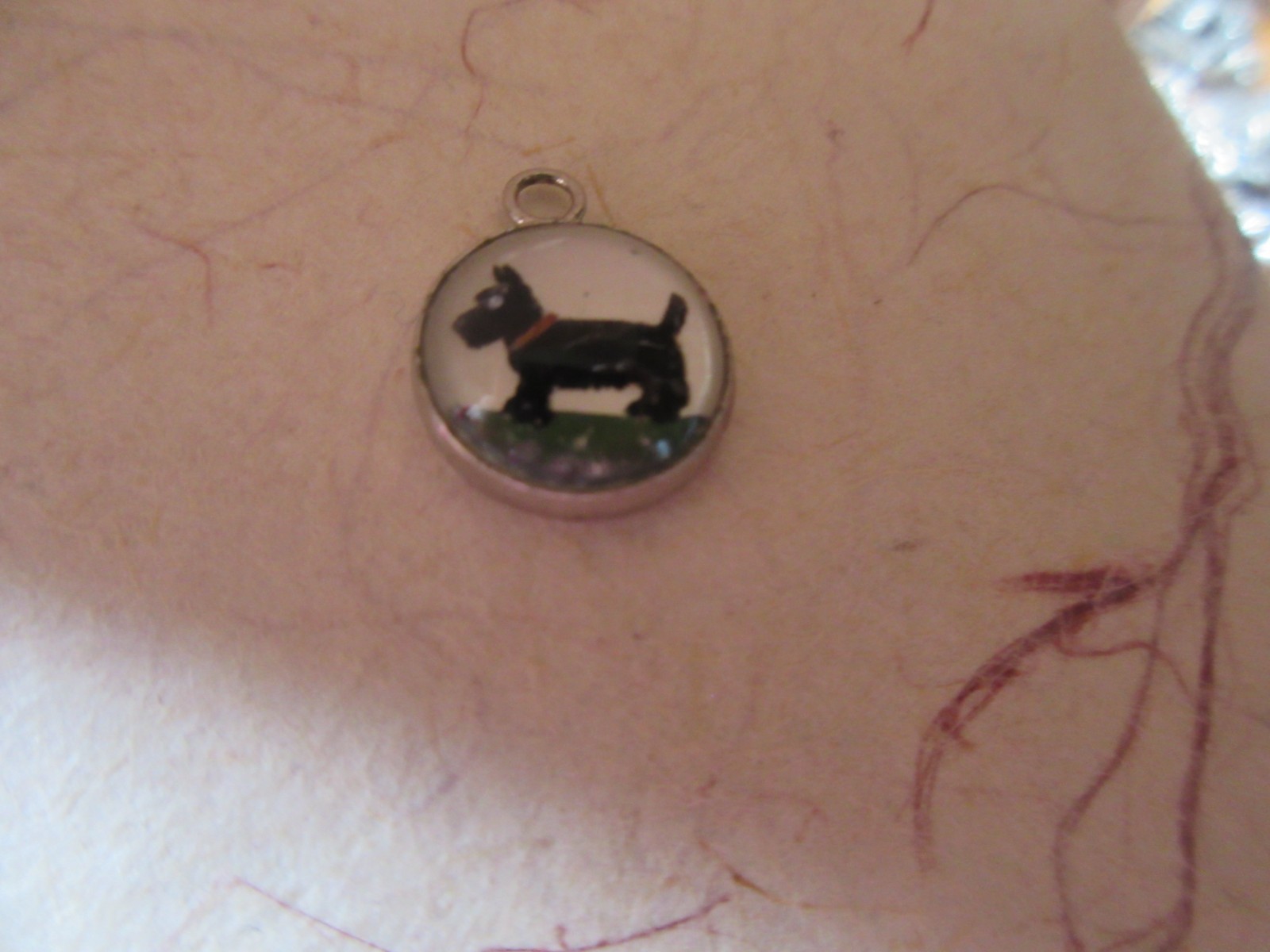 Vintage Sterling Silver Charm Glass Intaglio Scottie Dog Scottish Terrier