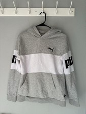 Puma pullover hoodie with kangaroo pocket youth large 14  16 gray and white