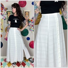 Vintage 1980s IvoryHigh Waist Button Front Maxi Skirt with Slits  29" Waist