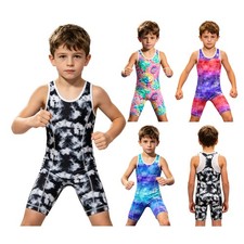 Kids Boys Leotard Printed Jumpsuit Length Unitards Workout Bodysuit Singlet