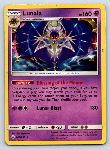 Lunala 102/236 Cosmic Eclipse Holo Pokemon Lightly Played